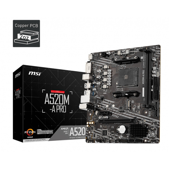 MSI A520M-A PRO AMD A520 Emplacement AM4 micro ATX