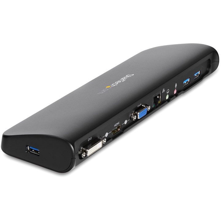 StarTech.com Station d'Accueil pour Ordinateur Portable USB 3.0 à Double Écran avec HDMI/DVI/VGA, Hub USB-A 3x, GbE, Audio, D