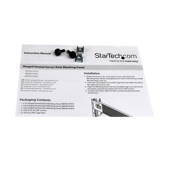 StarTech.com Panneau vierge ventilé 4U avec charnière pour rack de serveur - Panneau de remplissage pour armoire