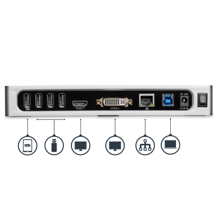 StarTech.com Station d'Accueil USB 3.0 à Double Écran - Dock Universel Type-A pour PC/Ordinateur Portable avec HDMI et DVI/VG