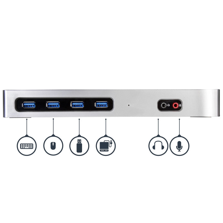 StarTech.com Station d'Accueil Double Écran 4K60Hz DisplayPort et HDMI - Dock USB-C et USB-A - Dock USB 3.0 pour PC Portables 