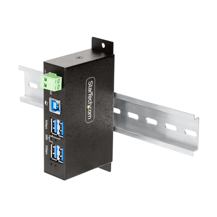 StarTech.com Hub USB 3.0 4 Ports avec 4x USB-A, Boîtier Industriel en Métal, Hub USB 4 ports avec Protection ESD, Montage Mur