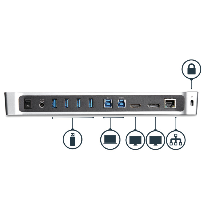 StarTech.com Station d'accueil USB 3.0 pour deux PC portables - KVM - Partagez un clavier, une souris, 2 écrans et des fichier