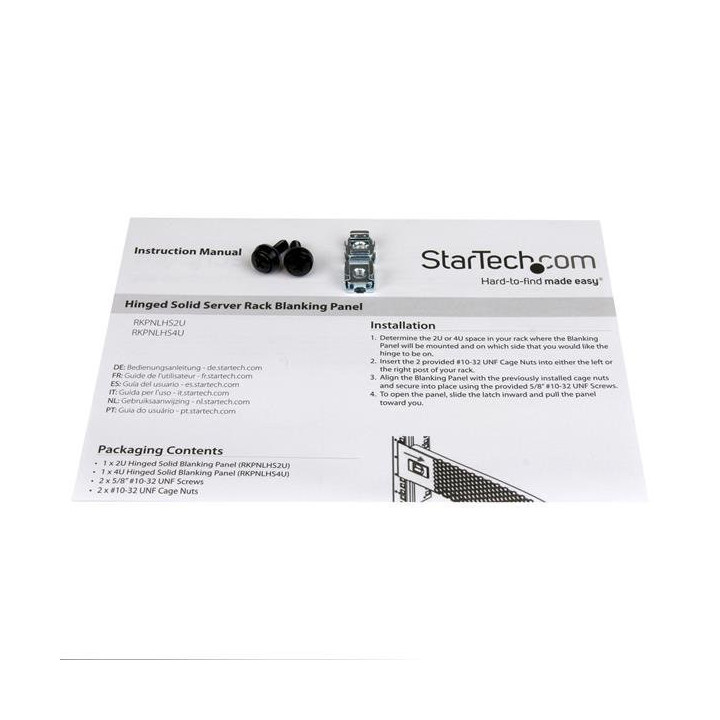 StarTech.com Panneau vierge solide 4U avec charnière pour rack de serveur - Panneau de remplissage pour armoire