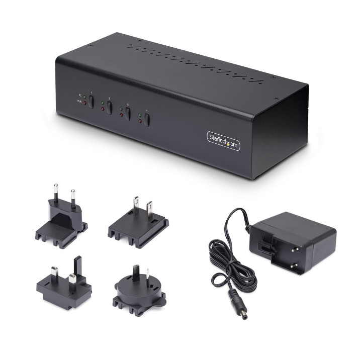 StarTech.com Switch KVM 4 Ports DisplayPort pour Deux Moniteurs, KVM 4K 60Hz, 2 Ports USB 5Gbps, 2 Ports USB 2.0 HID, Commutate
