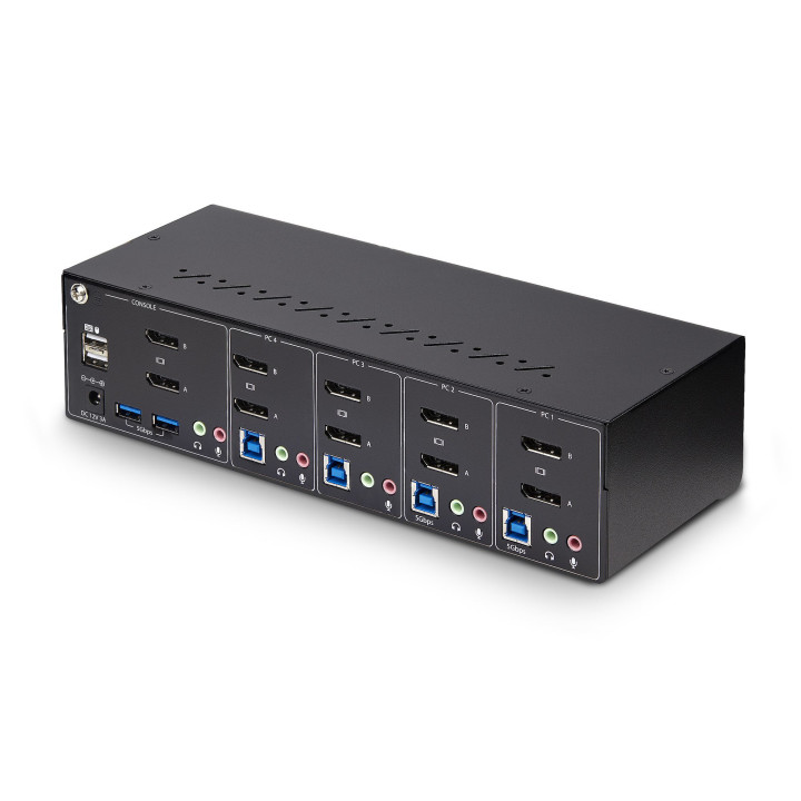 StarTech.com Switch KVM 4 Ports DisplayPort pour Deux Moniteurs, KVM 4K 60Hz, 2 Ports USB 5Gbps, 2 Ports USB 2.0 HID, Commutate