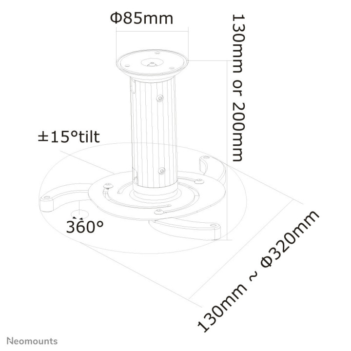 Neomounts BEAMER-C80 Support de plafond pour vidéoprojecteur - h13-20 cm - orientable