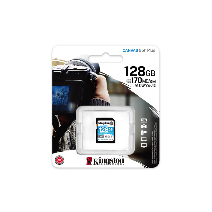 Kingston Technology Canvas Go! Plus Carte SDXC Canvas Go Plus 170R C10 UHS-I U3 V30 de 128 Go