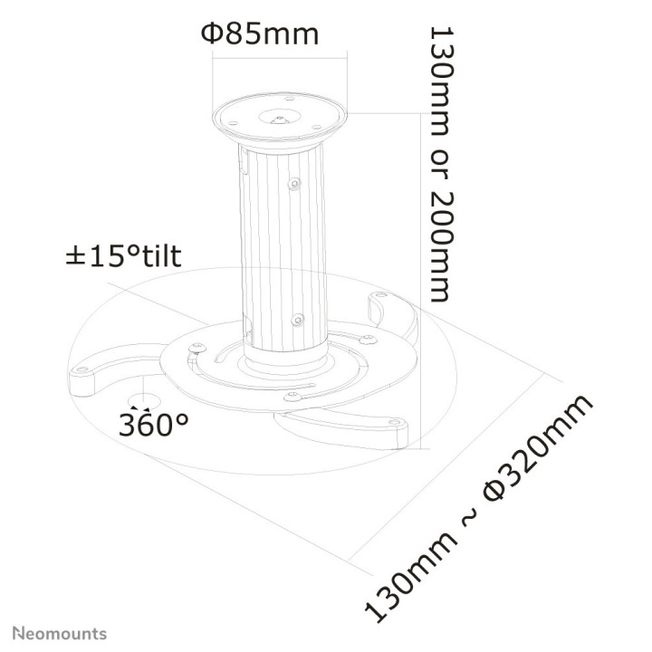 Neomounts BEAMER-C80WHITE Support de plafond pour vidéoprojecteur - h13-20 cm - orientable