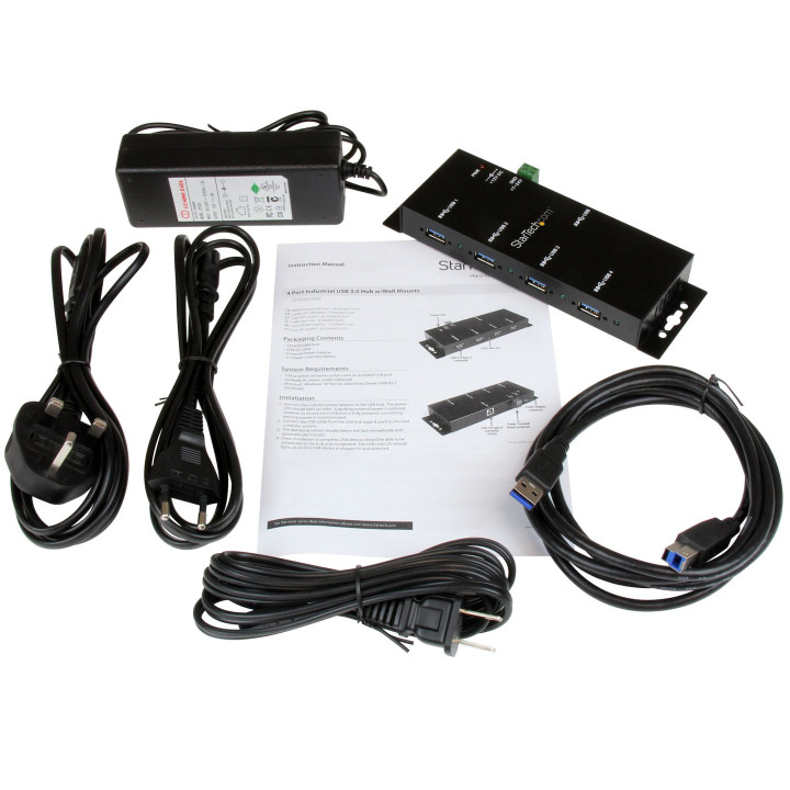 StarTech.com Hub USB 3.0 4 Ports - 5Gbps - Hub USB-A Industriel en Métal - Hub de Données USB Montable au Mur ou sur le Burea