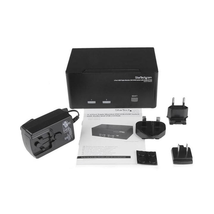 StarTech.com Switch Commutateur KVM USB 2 ports Sortie Vidéo DVI, Audio HUB USB 2.0 3 Écrans - 2 PC