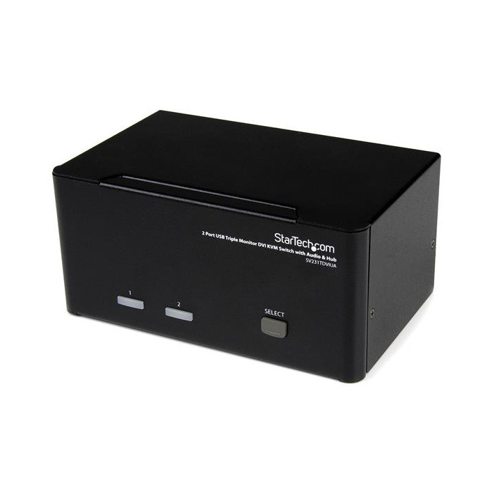 StarTech.com Switch Commutateur KVM USB 2 ports Sortie Vidéo DVI, Audio HUB USB 2.0 3 Écrans - 2 PC