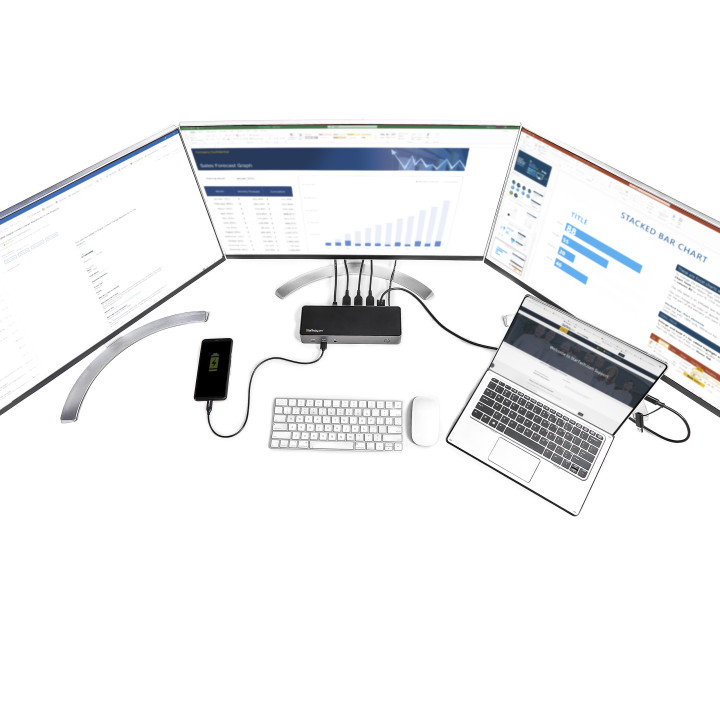 StarTech.com Dock USB-C & USB-A - Station d'Accueil Universelle à Triple Écran DisplayPort & HDMI 4K 60Hz - 85W Power Deliver