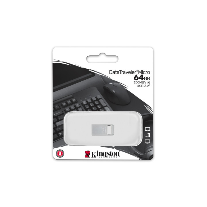 Kingston Technology DataTraveler 64 Go Micro 200 Mo/s Metal USB 3.2 Gen 1