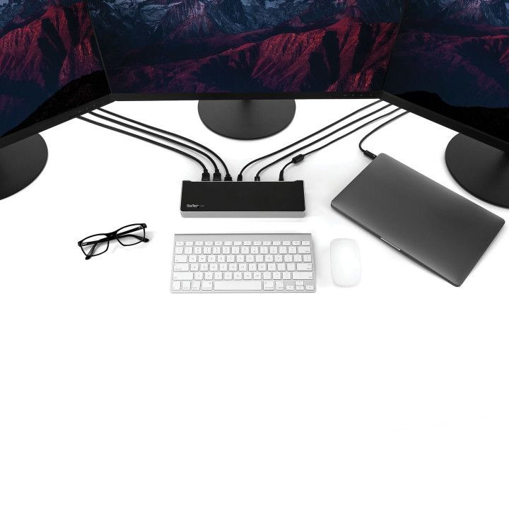 StarTech.com Station d'Accueil USB-C 4K, Station d'Accueil pour Moniteur Triple UHD 4K, Mac & Windows, USB C vers HDMI & Displa