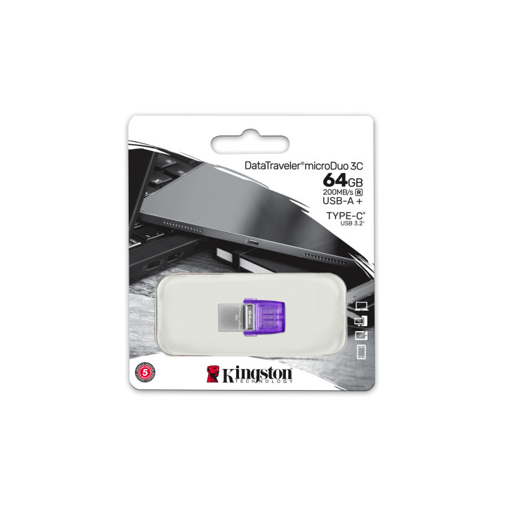 Kingston Technology DataTraveler 64 Go microDuo 3C 200 Mo/s dual USB-A + USB-C