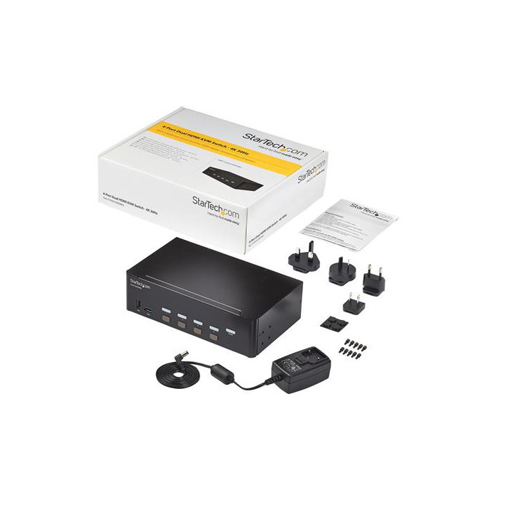 StarTech.com Switch KVM double affichage HDMI 4K 30 Hz à 4 ports avec hub USB intégré