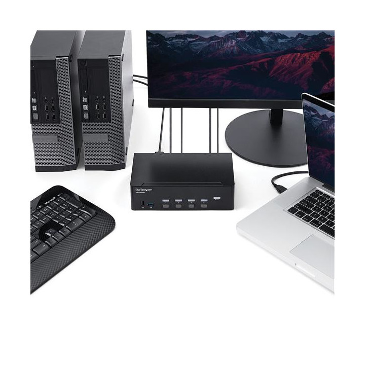StarTech.com Switch KVM double affichage HDMI 4K 30 Hz à 4 ports avec hub USB intégré