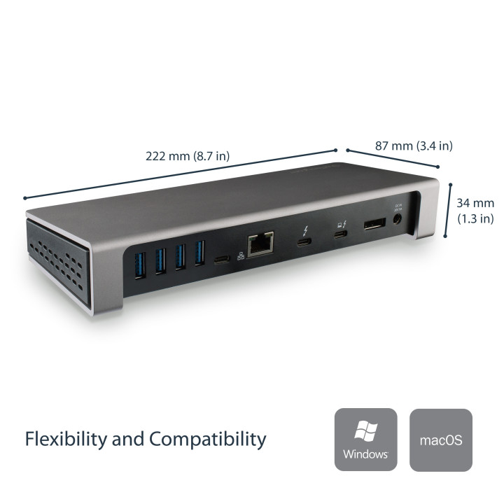 StarTech.com Dock Thunderbolt 3 pour PC portable - Station d'Accueil à Double Écran - Dual 4k 60Hz Displayport - 85W Power De