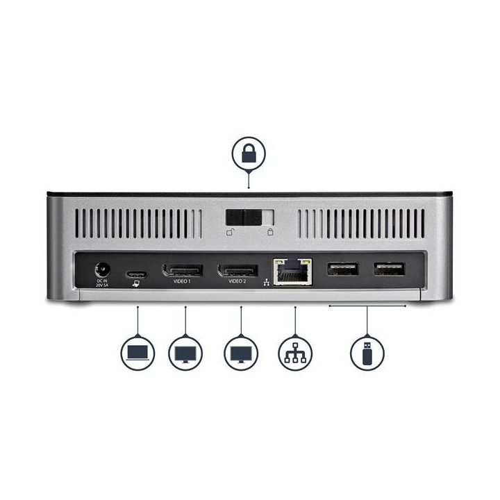 StarTech.com Station d'accueil USB-C double affichage DisplayPort - Baie de lecteur de disque dur/SSD SATA de 2,5 pouces - MST 