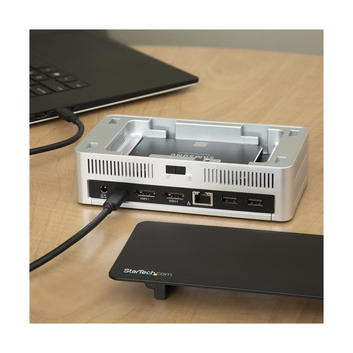 StarTech.com Station d'accueil USB-C double affichage DisplayPort - Baie de lecteur de disque dur/SSD SATA de 2,5 pouces - MST 