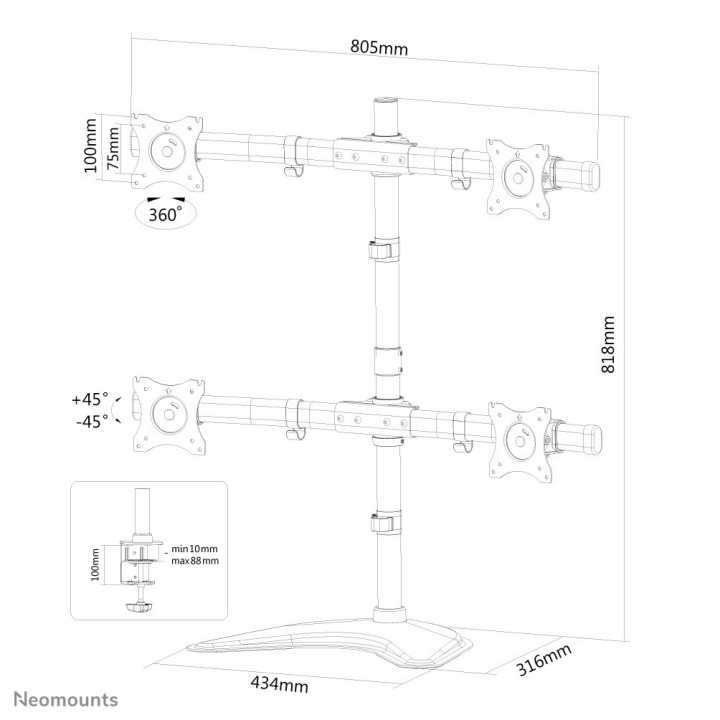 Neomounts NM-D335D4BLACK Support d'écran à poser 10-27"