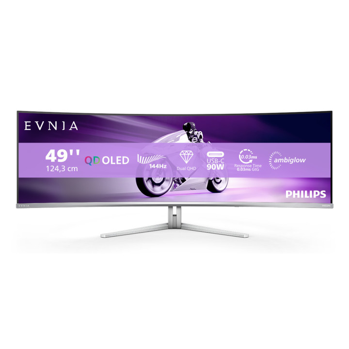 Philips Evnia 8000 49M2C8900L/00 écran plat de PC 124,2 cm (48.9") 5120 x 1440 pixels Dual QHD QD-OLED Blanc