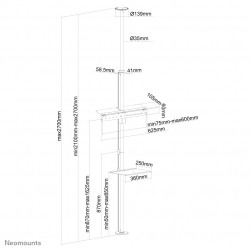 Neomounts FPMA-CF200SILVER Support du sol au plafond pour écran 37-70"- h210-270 cm