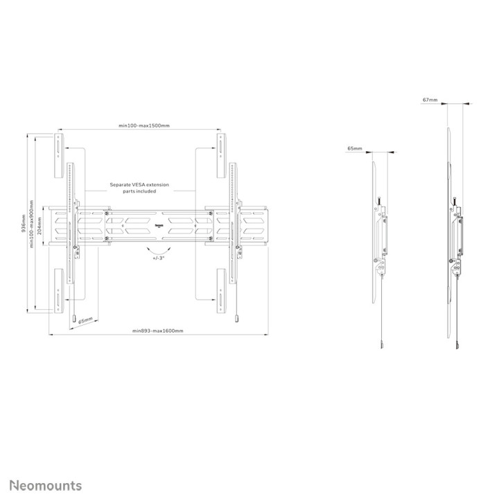 Neomounts WL30S-950BL19 Support mural robuste pour écran 55-110" - fixe - verrouillable - paysage et portrait