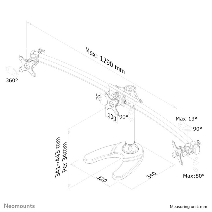 Neomounts FPMA-D700DD3 Support d'écran à poser 10-27"