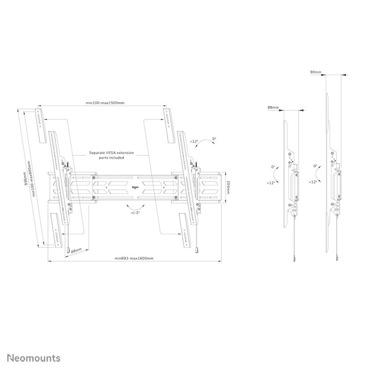Neomounts WL35S-950BL19 Support mural robuste pour écran 55-110" - inclinable - verrouillable - paysage et portrait