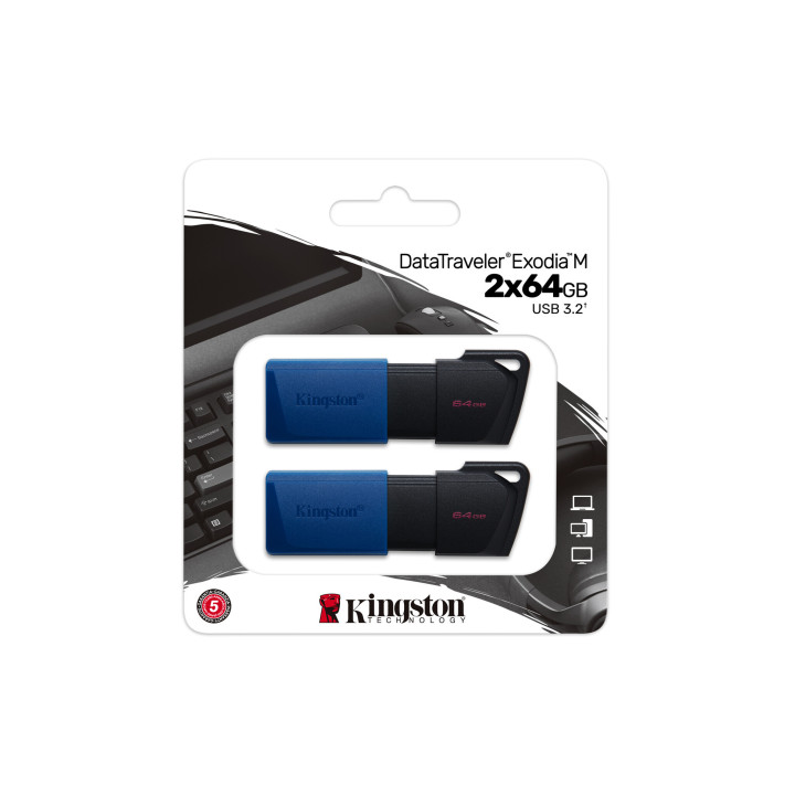 Kingston Technology DataTraveler 64GB USB3.2 Gen 1 Exodia M (Noir + Bleu) - 2 Pieces