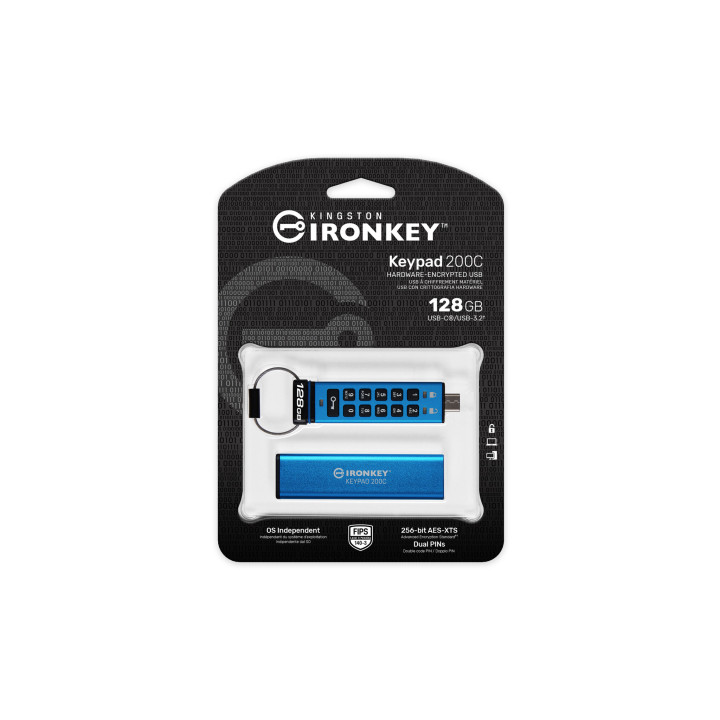 Kingston Technology IronKey Keypad 200C USB-C de 128 Go, FIPS 140-3 niveau 3 (en attente) AES-256