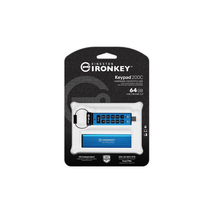 Kingston Technology IronKey Keypad 200C USB-C de 64 Go, FIPS 140-3 niveau 3 (en attente) AES-256